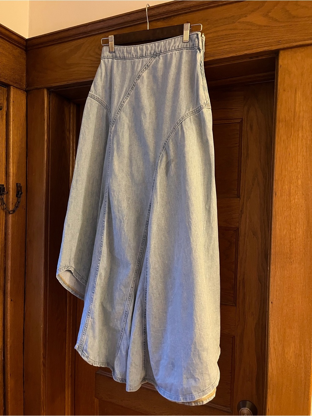 Light Blue Denim A-Line Maxi Skirt